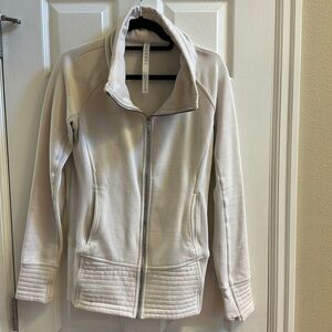 Lululemon Womens Gym Workout Full Zip High Neck Jacket in Cream Size 8
